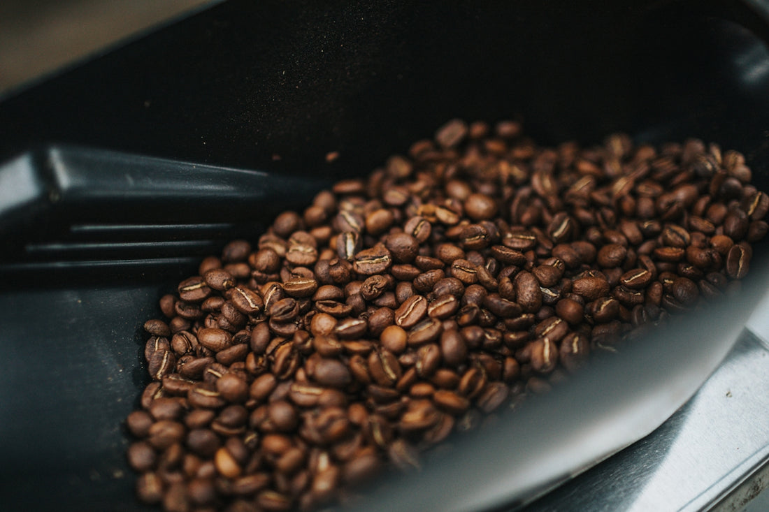 coffee beans on black tray